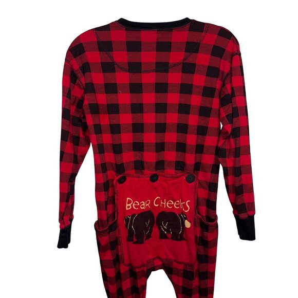 Lazy One Red & Black Plaid Adult Onesie Pajamas Bear Cheeks Design Small - Picture 5 of 6
